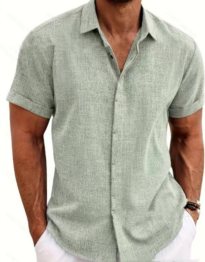 V-Neck Cotton/Linen Blend Shirt