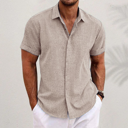 V-Neck Cotton/Linen Blend Shirt