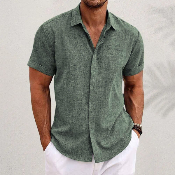 V-Neck Cotton/Linen Blend Shirt