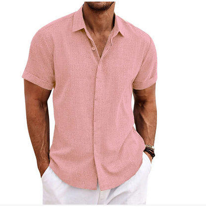 V-Neck Cotton/Linen Blend Shirt