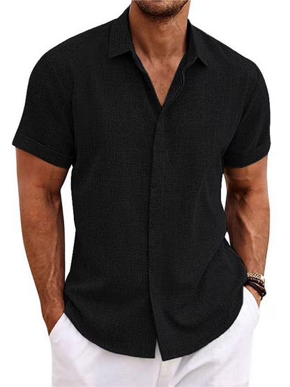 V-Neck Cotton/Linen Blend Shirt