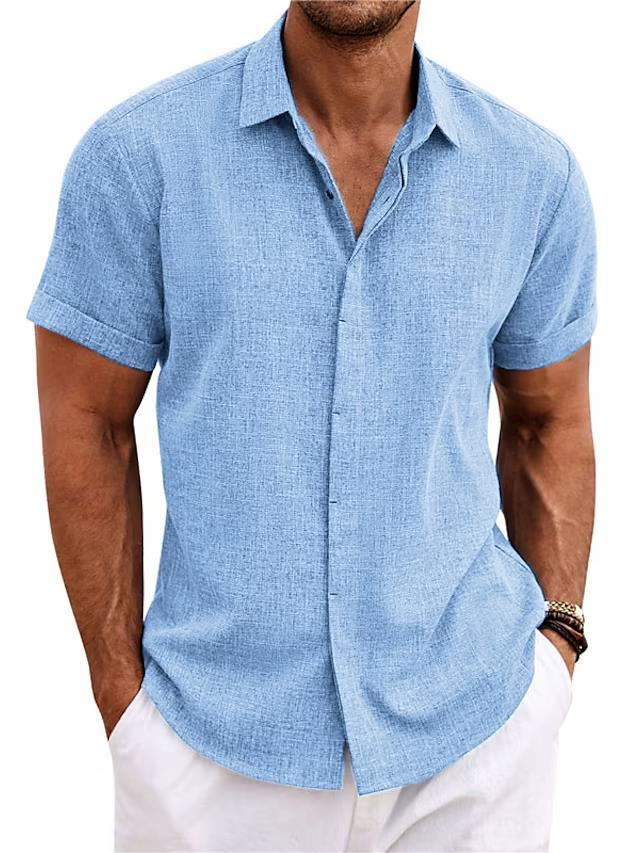 V-Neck Cotton/Linen Blend Shirt