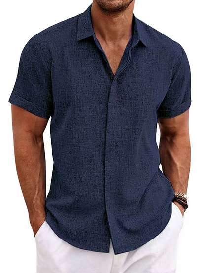 V-Neck Cotton/Linen Blend Shirt
