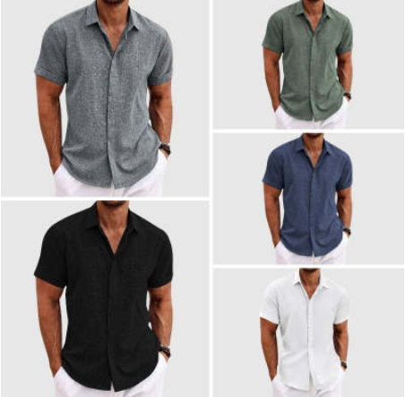 V-Neck Cotton/Linen Blend Shirt