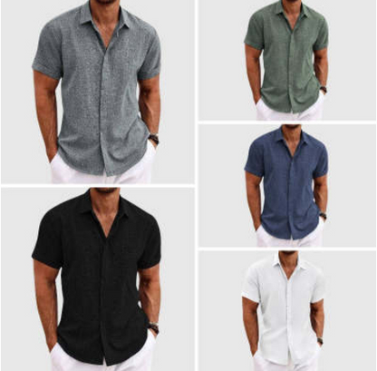 V-Neck Cotton/Linen Blend Shirt