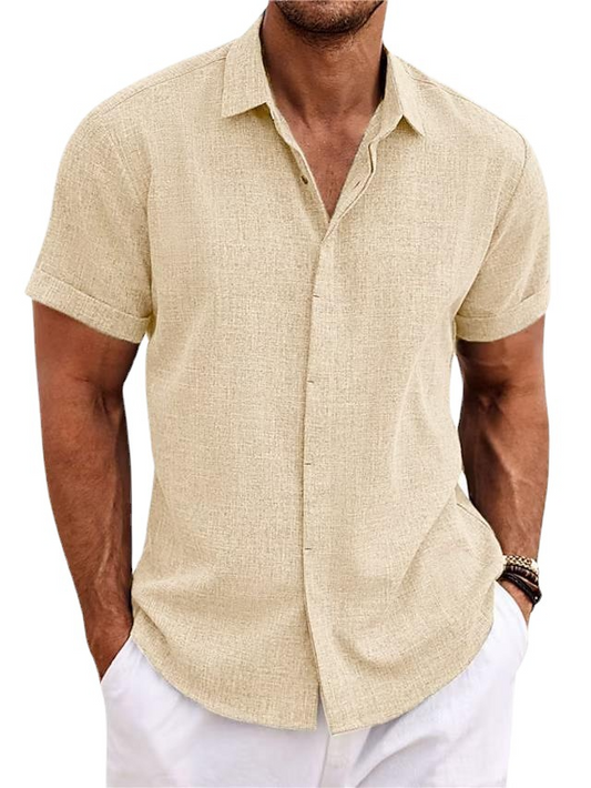 V-Neck Cotton/Linen Blend Shirt
