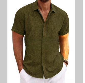V-Neck Cotton/Linen Blend Shirt