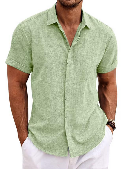 V-Neck Cotton/Linen Blend Shirt