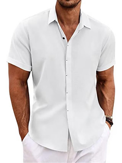 V-Neck Cotton/Linen Blend Shirt