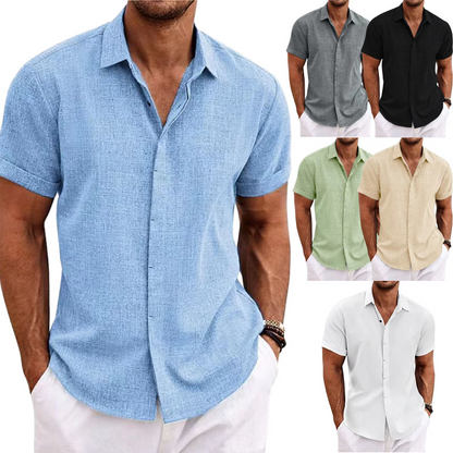 V-Neck Cotton/Linen Blend Shirt