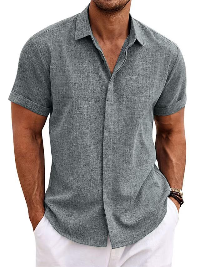 V-Neck Cotton/Linen Blend Shirt