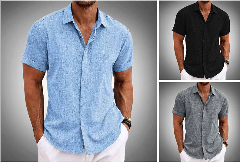 V-Neck Cotton/Linen Blend Shirt